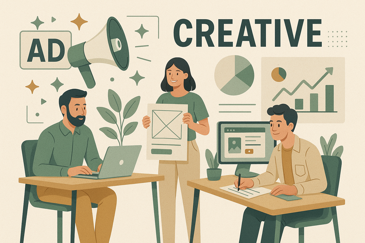 WIKIMEDIA creative moodboard: clean layouts, neutral palette, sage accent.